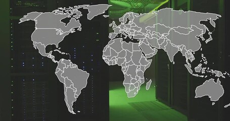 Poster - animation of world map moving over server room