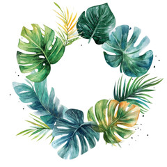 Wall Mural - A green leafy wreath with a blue leaf in the center