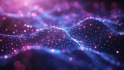 Poster - 3D rendering of abstract digital wave with particles. Futuristic background with bokeh defocused lights - Generated AI