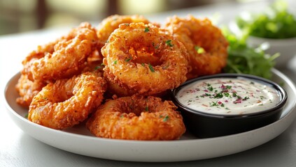 Wall Mural - Crispy Onion Rings with Creamy Dip