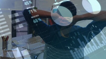Aufkleber - Animation of data processing and diagrams over caucasian man resting in office