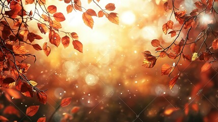 Wall Mural - Golden Autumn Leaves with a Sunlit Background