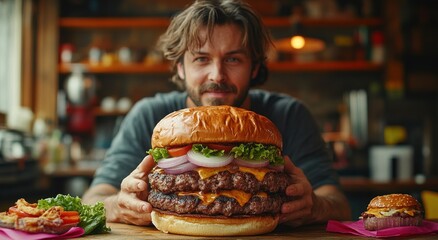 Poster - Man holding a huge burger