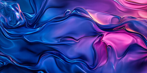 Poster - Abstract fluid art painting in blue and pink forming wavy shapes