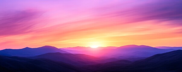 Poster - Mountains silhouetted against vibrant sunset