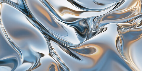 Poster - Liquid silver metal texture background flowing in waves