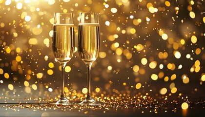 festive champagne toast surrounded by shimmering golden bokeh, creating a magical atmosphere for cel