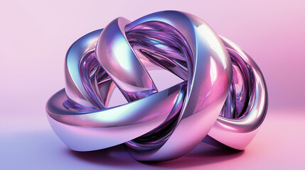 Poster - Abstract chrome shape intertwining on pink background