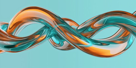 Aufkleber - Abstract orange and teal intertwined shapes forming a wave on turquoise background