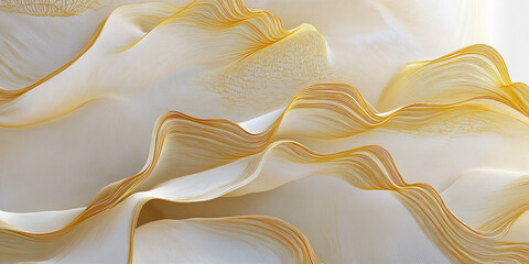 Fototapete - Abstract golden waves flowing on white background
