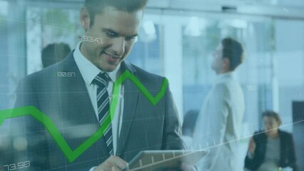 Poster - Animation of data processing and diagrams over caucasian man using tablet