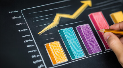 Poster - Businessman drawing increasing graph representing business growth on blackboard