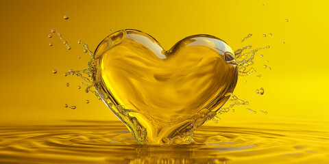 Poster - Golden liquid heart splashing making ripples in water surface