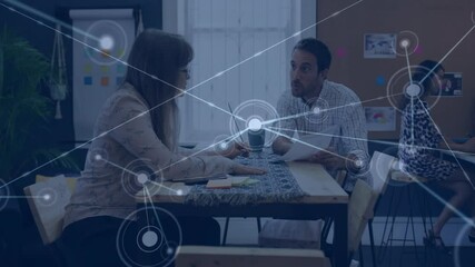 Poster - Animation of network of connections over diverse business people in office