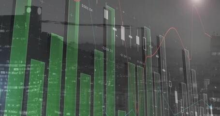 Poster - animation of data processing and diagrams over cityscape