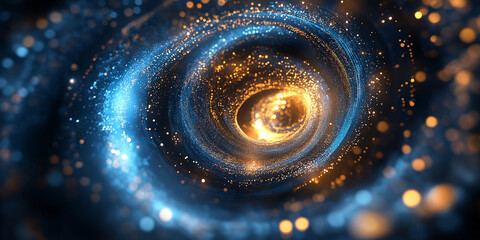 Poster - Abstract swirling golden energy vortex with bokeh effect