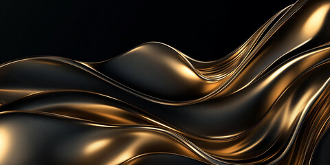Poster - Golden waves flowing on black background creating abstract design
