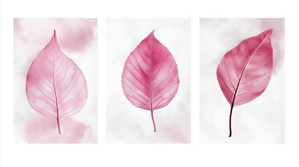 Aufkleber - Three pink leaves forming a triptych on a textured background