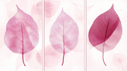 Aufkleber - Pink skeleton leaves triptych forming a delicate background