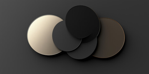 Poster - Group of black, white and gold circles overlapping on dark background