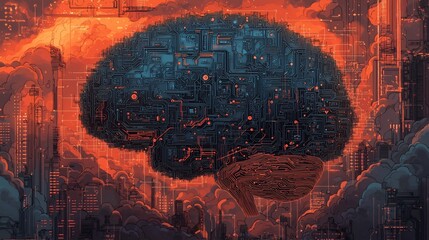 Wall Mural - Digital Brain in the Clouds