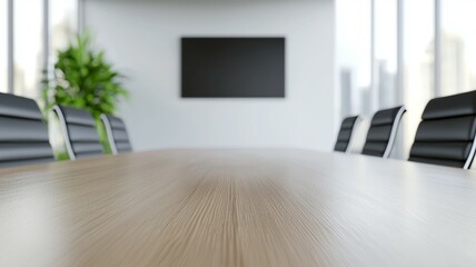 Wall Mural - A conference room with a large wooden table and black chairs