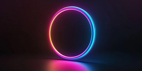 Poster - Glowing neon circle emitting colorful light on dark background