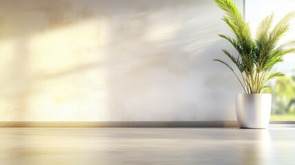 Wall Mural - A white wall with a plant in a white pot