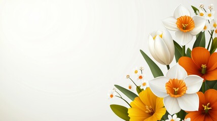 Wall Mural - A white background with a bunch of flowers in the foreground