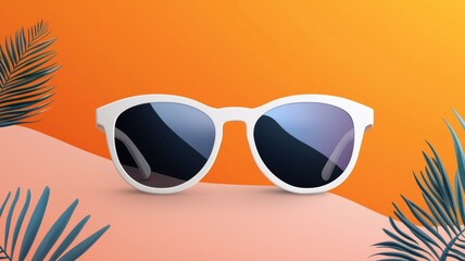 Wall Mural - A pair of sunglasses is displayed on a bright orange background