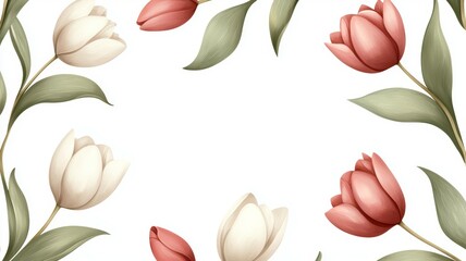 A white background with a flowery border and a bunch of red and white flowers