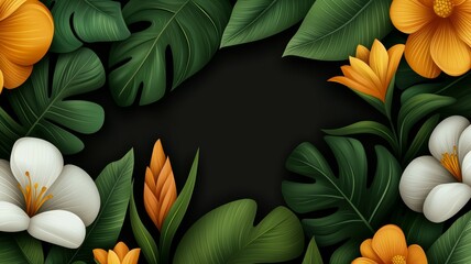 Poster - A black background with a green and yellow flowery border