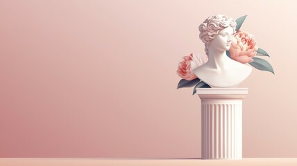 Wall Mural - A statue of a woman is sitting on a pedestal with flowers in the background