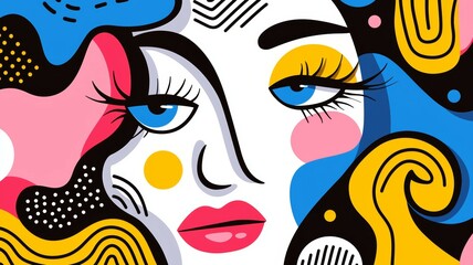 Canvas Print - A woman's face with blue eyes and pink lips