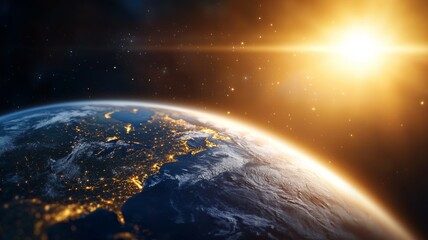 Wall Mural - the sun is shining on the earth, creating a beautiful and serene scene