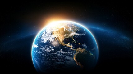 Wall Mural - a close up of the earth with the sun shining on it