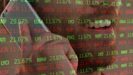 Poster - Animation of stock market and diagrams over caucasian man talking on smartphone