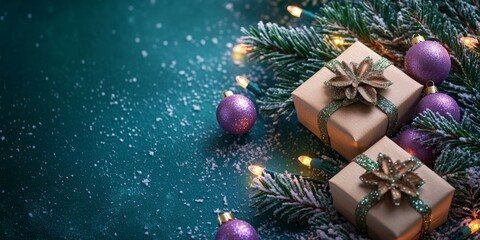 Wall Mural - merry christmas and happy new year bright colorful composition. xmas background with festive decorat