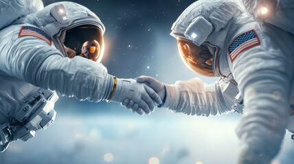 Canvas Print - Two astronauts shaking hands in space