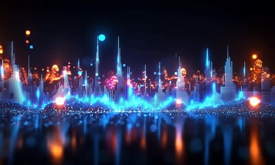 Wall Mural - Abstract Cityscape with Blue and Orange Lights