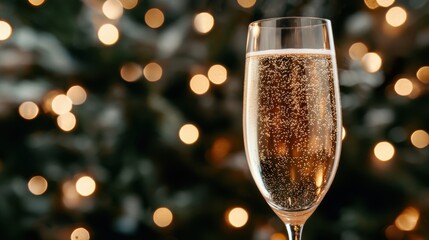 Wall Mural - sparkling champagne glass with festive lights