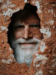 Poster - Rugged face in stone crevice