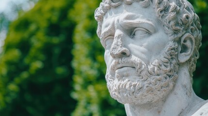 Poster - ancient greek statue in a lush garden