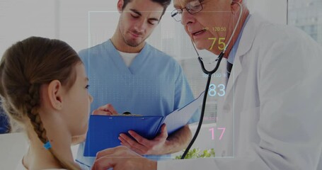Leinwandbilder - animation of cardiograph over caucasian male doctor examining his patient