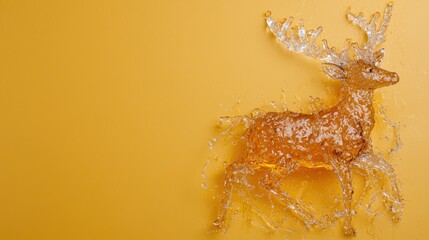 Poster - Sparkling deer sculpture made of ice on yellow background