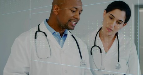 Wall Mural - Animation of cardiograph over diverse doctors holding clipboard