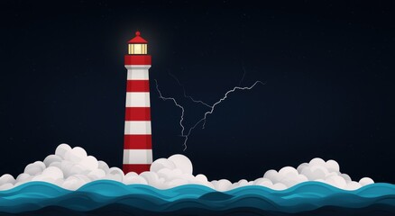 Canvas Print - Lighthouse in stormy night sky