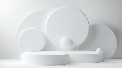 Poster - Abstract composition of white geometric shapes on a minimalist background in a contemporary setting