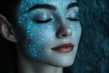 Wall Mural - Sparkling blue makeup on a woman's face