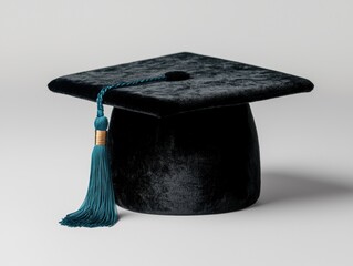 Wall Mural - black graduation cap with teal tassel